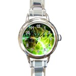 Dawn Of Time, Abstract Lime & Gold Emerge Round Italian Charm Watch
