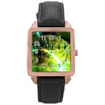 Dawn Of Time, Abstract Lime & Gold Emerge Rose Gold Leather Watch 