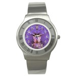 Artsy Purple Awareness Butterfly Stainless Steel Watch (Slim)