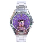 Artsy Purple Awareness Butterfly Stainless Steel Watch