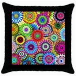Psychedelic Flowers Black Throw Pillow Case