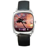Sunset At The Beach Square Leather Watch