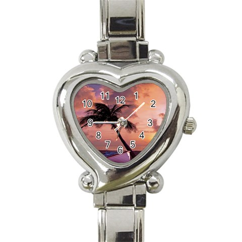 Sunset At The Beach Heart Italian Charm Watch  from ZippyPress Front