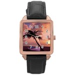 Sunset At The Beach Rose Gold Leather Watch 