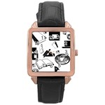Books And Coffee Rose Gold Leather Watch 