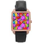 Colored Easter Eggs Rose Gold Leather Watch 