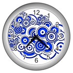 Trippy Blue Swirls Wall Clock (Silver)