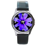 Purple Bloom Round Leather Watch (Silver Rim)