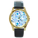 Bubbly Blues Round Leather Watch (Gold Rim) 