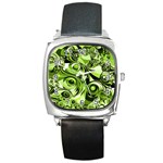 Retro Green Abstract Square Leather Watch