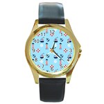 Sailing The Bay Round Leather Watch (Gold Rim) 