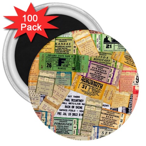 Retro Concert Tickets 3  Button Magnet (100 pack) from ZippyPress Front