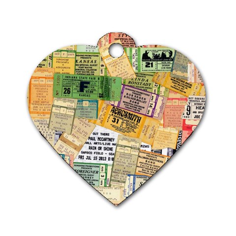 Retro Concert Tickets Dog Tag Heart (One Sided)  from ZippyPress Front