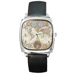 1794 World Map Square Leather Watch