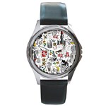 Medieval Mash Up Round Leather Watch (Silver Rim)