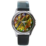 Abstract Smoke Round Leather Watch (Silver Rim)