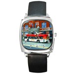 Double Decker Bus   Ave Hurley   Square Leather Watch
