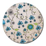 Whimsical Flowers Blue 8  Mouse Pad (Round)