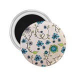 Whimsical Flowers Blue 2.25  Button Magnet