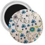 Whimsical Flowers Blue 3  Button Magnet