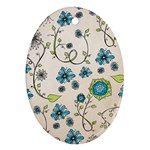 Whimsical Flowers Blue Oval Ornament