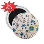 Whimsical Flowers Blue 2.25  Button Magnet (100 pack)