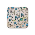 Whimsical Flowers Blue Drink Coaster (Square)
