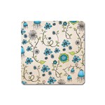 Whimsical Flowers Blue Magnet (Square)