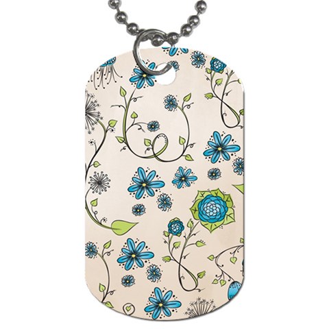 Whimsical Flowers Blue Dog Tag (Two Front