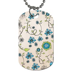 Whimsical Flowers Blue Dog Tag (Two Back