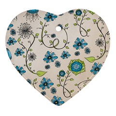 Whimsical Flowers Blue Heart Ornament (Two Sides) from ZippyPress Back