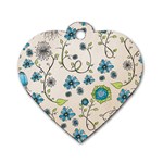Whimsical Flowers Blue Dog Tag Heart (Two Sided)