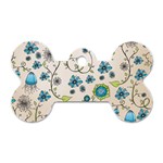 Whimsical Flowers Blue Dog Tag Bone (One Sided)