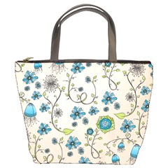 Whimsical Flowers Blue Bucket Handbag from ZippyPress Front