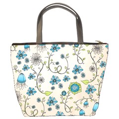 Whimsical Flowers Blue Bucket Handbag from ZippyPress Back