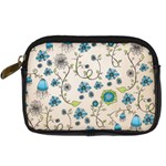 Whimsical Flowers Blue Digital Camera Leather Case