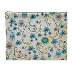 Whimsical Flowers Blue Cosmetic Bag (XL)