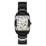 Whimsical Flowers Blue Stainless Steel Barrel Watch