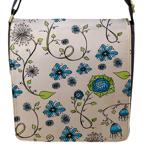 Whimsical Flowers Blue Flap Closure Messenger Bag (Small) from ZippyPress Front