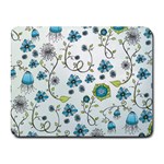 Blue Whimsical Flowers  on blue Small Mouse Pad (Rectangle)
