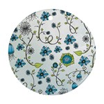 Blue Whimsical Flowers  on blue Round Ornament