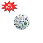 Blue Whimsical Flowers  on blue 1  Mini Button Magnet (10 pack)