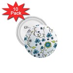 Blue Whimsical Flowers  on blue 1.75  Button (10 pack)
