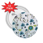 Blue Whimsical Flowers  on blue 2.25  Button (10 pack)