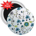 Blue Whimsical Flowers  on blue 3  Button Magnet (10 pack)