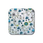 Blue Whimsical Flowers  on blue Drink Coasters 4 Pack (Square)