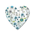 Blue Whimsical Flowers  on blue Magnet (Heart)