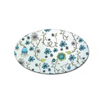 Blue Whimsical Flowers  on blue Sticker 10 Pack (Oval)