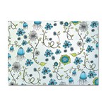 Blue Whimsical Flowers  on blue A4 Sticker 100 Pack