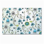 Blue Whimsical Flowers  on blue Postcard 4 x 6  (10 Pack)